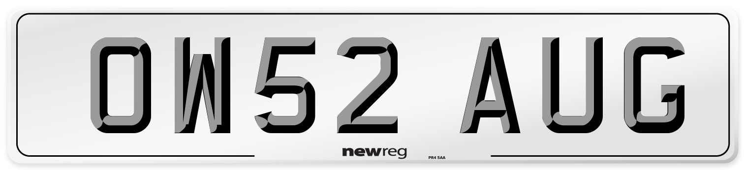 OW52 AUG Number Plate from New Reg